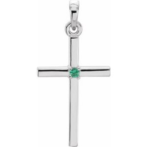 14K White Gold Natural Emerald Cross Pendant