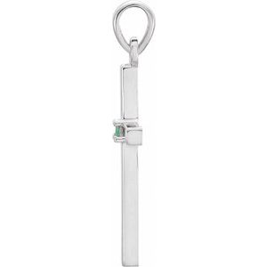 14K White Gold Natural Emerald Cross Pendant