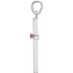 14K White Gold Natural Ruby Cross Pendant