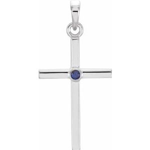 Platinum Natural Blue Sapphire Cross Pendant