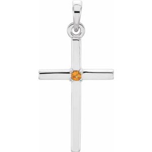 14K White Gold Natural Citrine Cross Pendant