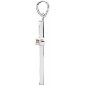 14K White Gold Natural Citrine Cross Pendant