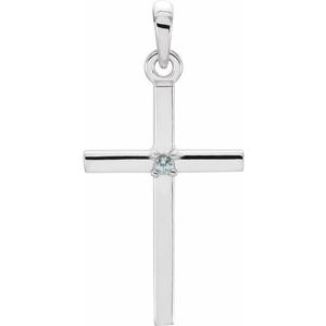 Platinum Natural Blue Zircon Cross Pendant