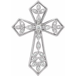 14K White Gold 1/10 CTW Natural Diamond Cross Pendant