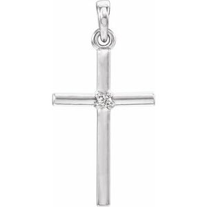 14K White Gold Natural White Sapphire Cross Pendant
