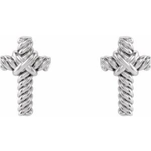 14K Yellow Gold Rope Cross Earrings