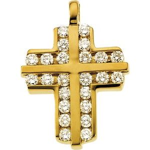 14K Yellow Gold 3/4 CTW Natural Diamond Cross Pendant