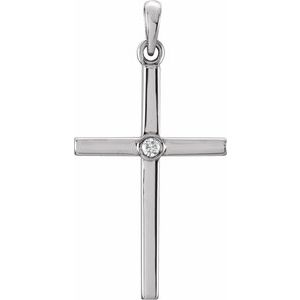 14K White Gold .02 CT Natural Diamond Cross Pendant