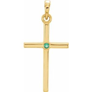 14K Yellow Gold Natural Emerald Cross Pendant