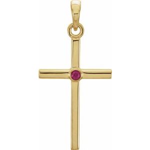 14K Yellow Gold Natural Ruby Cross Pendant
