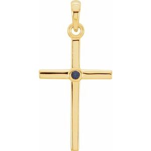 14K Yellow Gold Natural Blue Sapphire Cross Pendant