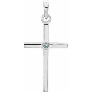 14K White Gold Natural Aquamarine Cross Pendant