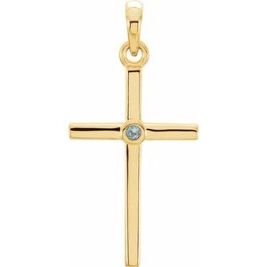 14K Yellow Gold Natural Aquamarine Cross Pendant