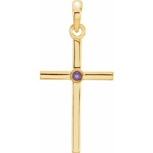 14K Yellow Gold Natural Amethyst Cross Pendant