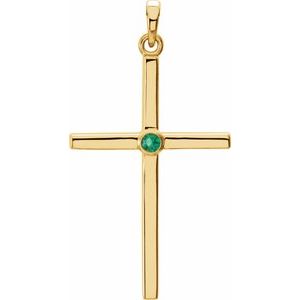 14K Yellow Gold Natural Emerald Cross Pendant