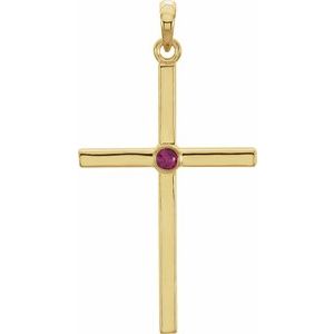 14K Yellow Gold Natural Ruby Cross Pendant