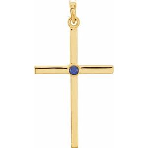 14K Yellow Gold Natural Blue Sapphire Cross Pendant