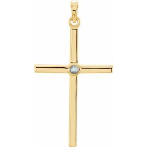 14K Yellow Gold Natural Aquamarine Cross Pendant