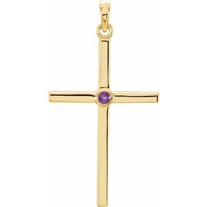 14K Yellow Gold Natural Amethyst Cross Pendant
