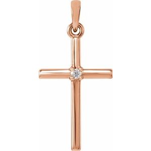 14K Rose Gold .015 CT Natural Diamond Cross Pendant