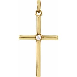 14K Yellow Gold .02 CT Natural Diamond Cross Pendant