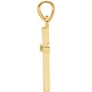 14K Yellow Gold Natural Emerald Cross Pendant