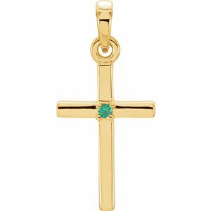 14K Yellow Gold Natural Emerald Cross Pendant