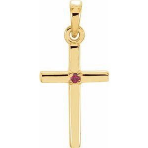 14K Yellow Gold Natural Ruby Cross Pendant