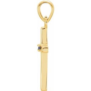 14K Yellow Gold Natural Blue Sapphire Cross Pendant