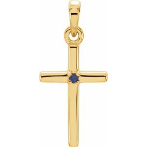 14K Yellow Gold Natural Blue Sapphire Cross Pendant