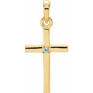 14K Yellow Gold Natural Aquamarine Cross Pendant