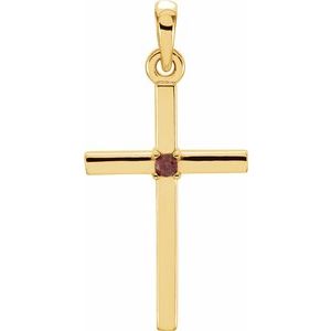 14K Yellow Gold Natural Mozambique Garnet Cross Pendant