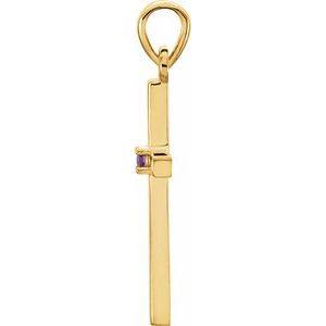 14K Yellow Gold Natural Amethyst Cross Pendant