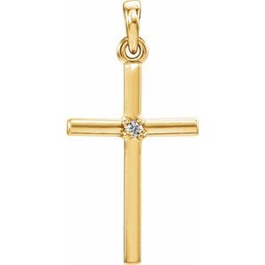 14K Yellow Gold Natural White Sapphire Cross Pendant