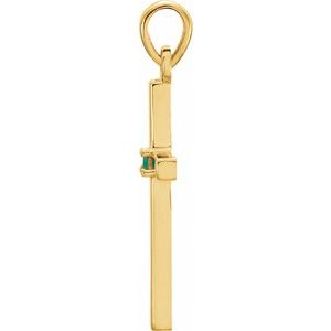 14K Yellow Gold Natural Emerald Cross Pendant
