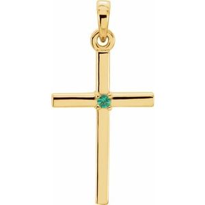 14K Yellow Gold Natural Emerald Cross Pendant