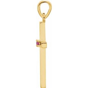 14K Yellow Gold Natural Ruby Cross Pendant