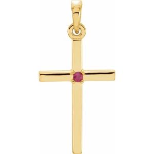 14K Yellow Gold Natural Ruby Cross Pendant