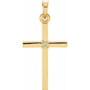 14K Yellow Gold Natural Peridot Cross Pendant