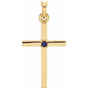 14K Yellow Gold Natural Blue Sapphire Cross Pendant