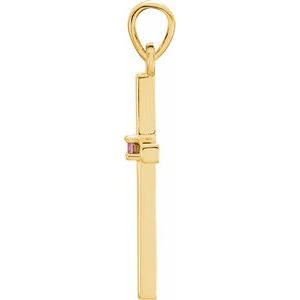 14K Yellow Gold Natural Pink Tourmaline Cross Pendant