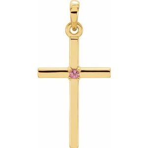 14K Yellow Gold Natural Pink Tourmaline Cross Pendant