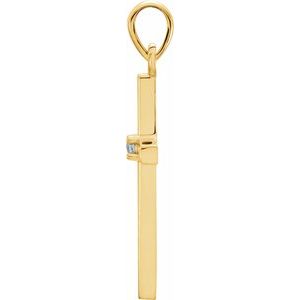 14K Yellow Gold Natural Blue Zircon Cross Pendant