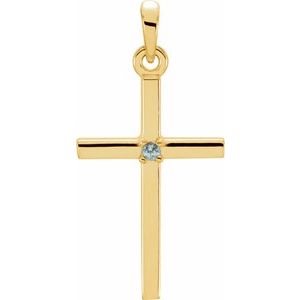 14K Yellow Gold Natural Blue Zircon Cross Pendant