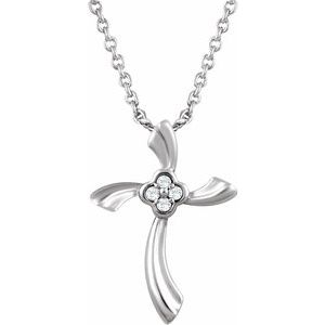 Sterling Silver .03 CTW Natural Diamond Cross 18" Necklace