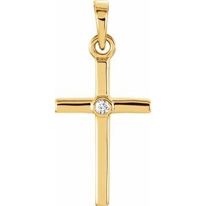 14K Yellow Gold .01 CT Natural Diamond Cross Pendant