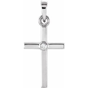 14K White Gold .01 CT Natural Diamond Cross Pendant