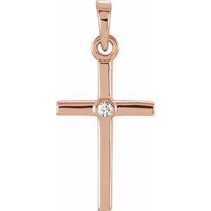 14K Rose Gold .01 CT Natural Diamond Cross Pendant
