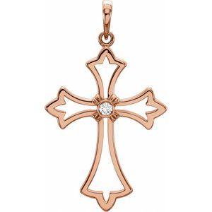 14K Rose Gold .03 CT Natural Diamond Cross Pendant