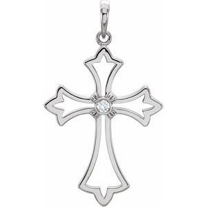 Platinum .03 CT Natural Diamond Cross Pendant